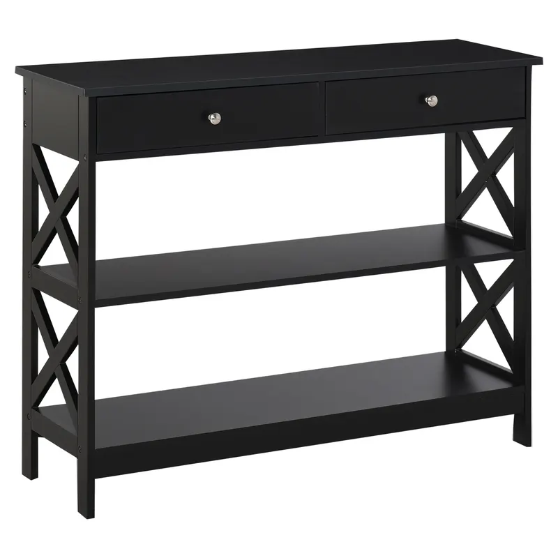 HOMCOM Masa Consola cu 2 Sertare si 2 Rafturi Mobile pentru Intrare si Living 100x30.5x80cm, Neagra