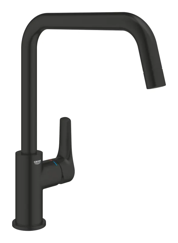 Baterie bucatarie Grohe 305672430, Eurosmart, tip comanda monocomanda, marime inalta, forma pipa tip u, negru