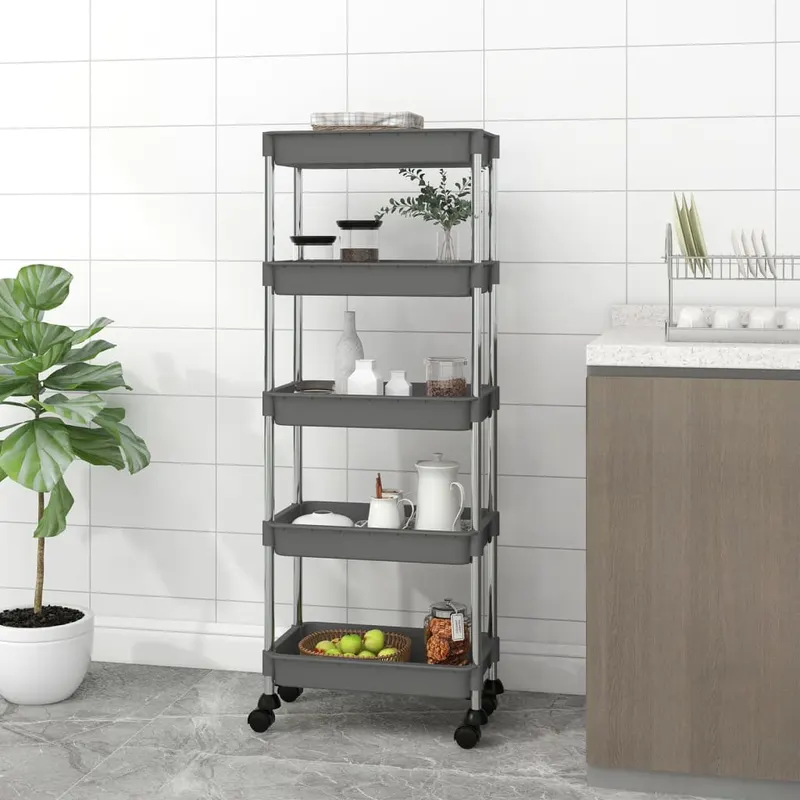 carucior de bucatarie 5 niveluri gri 42x29x128 cm fier si abs