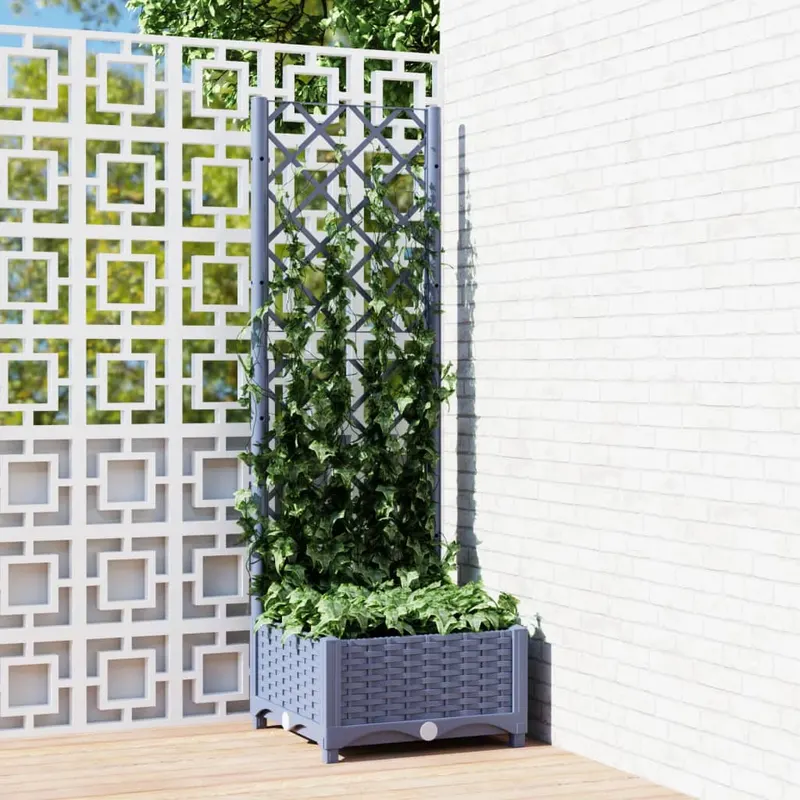 jardiniera de gradina cu spalier,gri inchis, 40x40x121,5 cm, pp