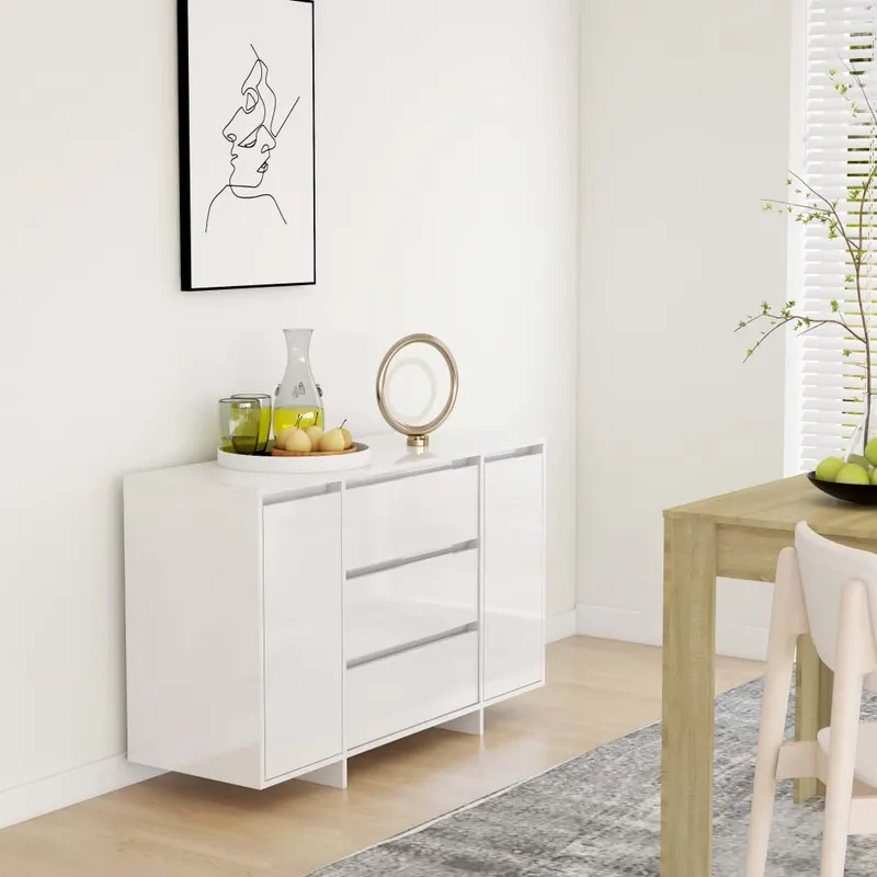 servanta cu 3 sertare, alb extralucios, 120x41x75 cm, pal