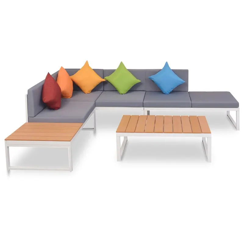 set mobilier de gradina cu perne, 4 piese, aluminiu si wpc