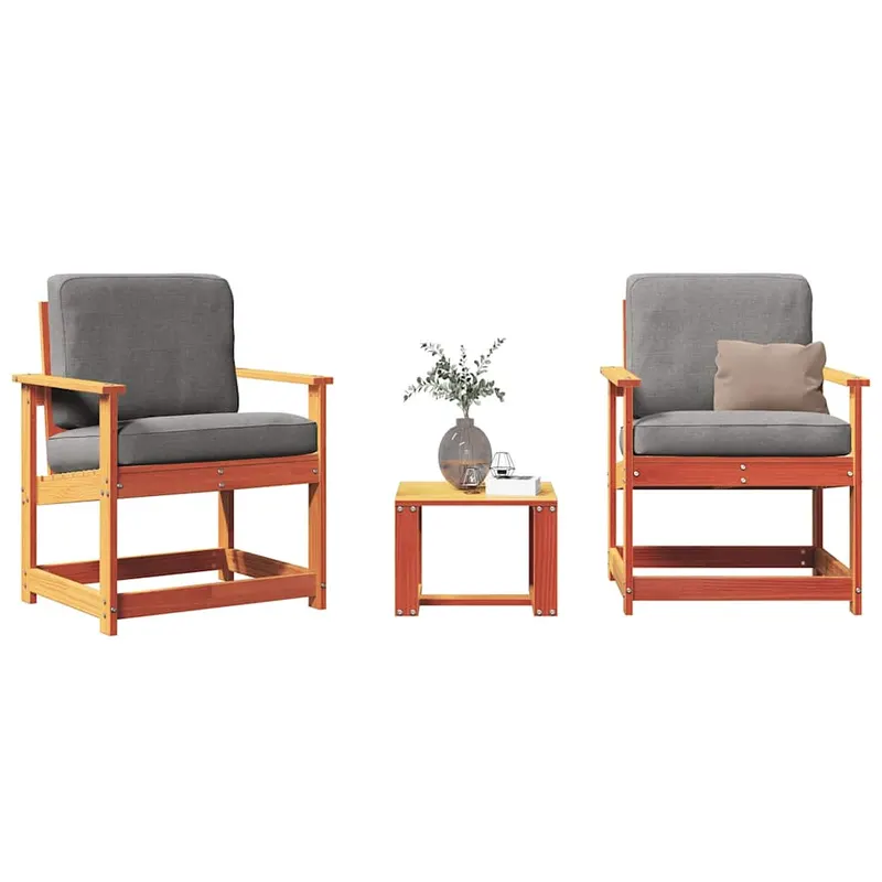 set mobilier gradina, 3 piese, maro ceruit, lemn masiv pin