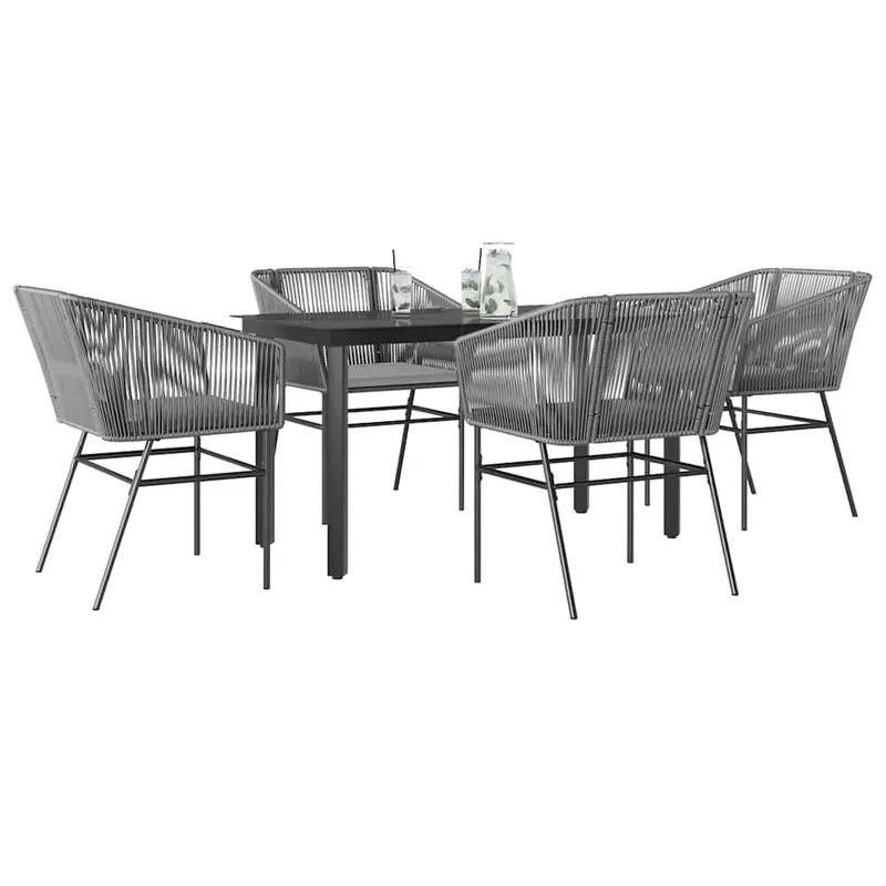 set de sufragerie de gradina 5 piese sticla poliratan gri