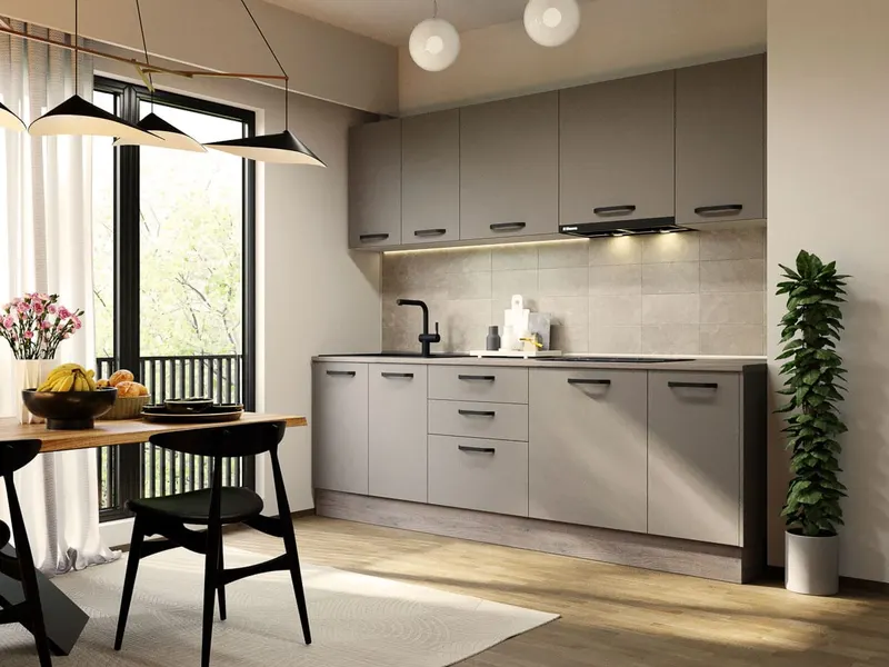 Mobila Bucatarie Elva 243.2 cm Gri - Configuratia 2