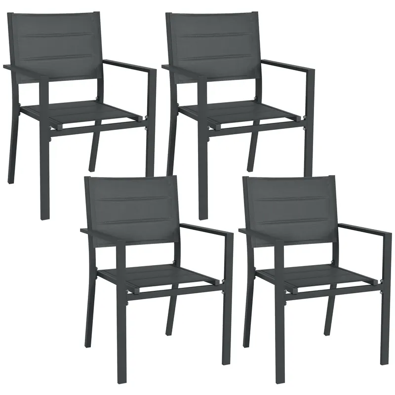 Outsunny Set de 4 scaune de grădină stivabile din aluminiu și textilenă cu cotiere, set de 4 piese pentru exterior