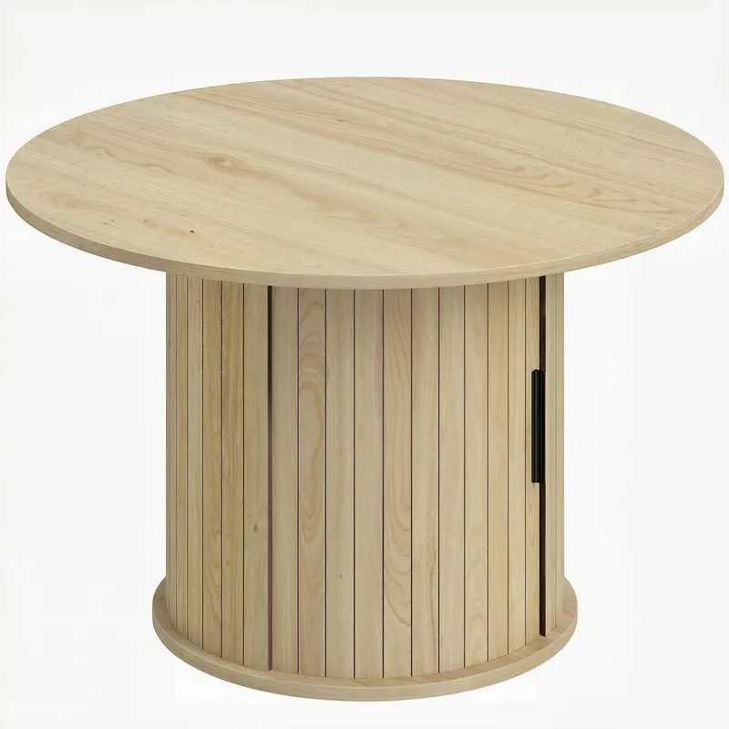 HOMCOM Măsuță de cafea rotundă Ø80 cm, cu spațiu de depozitare, bază tip coloană cu șipci, lemn natural