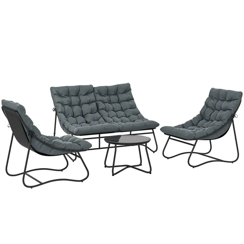 Outsunny Set mobilier grădină 4 piese cu perne groase 8 cm - Mobilier exterior din oțel și textilenă respirantă, gri