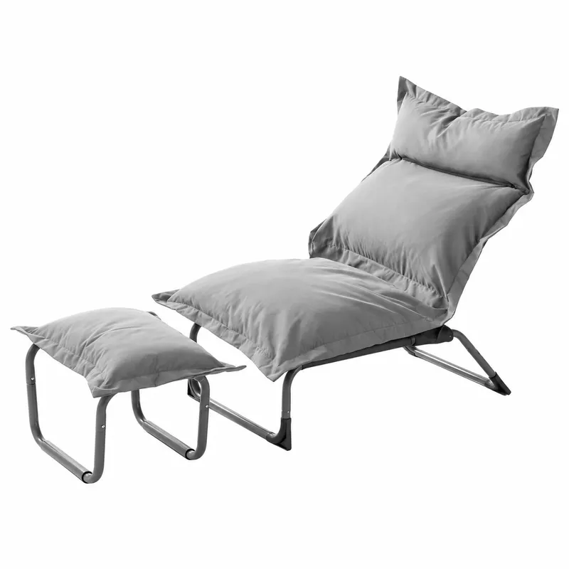 Fotoliu relax reglabil cu taburet pentru picioare, set 2 piese pentru gradina si balcon, pozitie de sezut ajustabila, perne extra groase de 15 cm pent