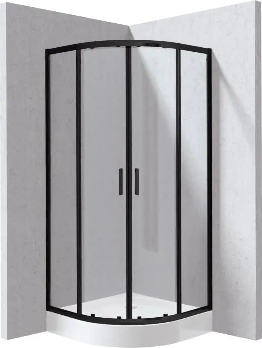 Cabina de dus neagra, semirotunda cu cadita alba 90x90 cm Deante Funkia Evo