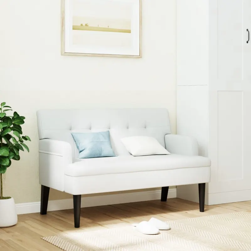 bancheta cu spatar, alb, 112x65,5x75 cm piele ecologica
