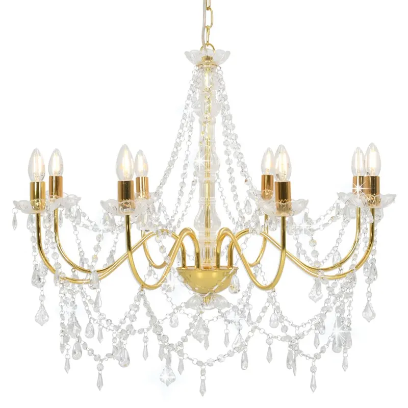 candelabru cu margele, auriu, 8 becuri e14