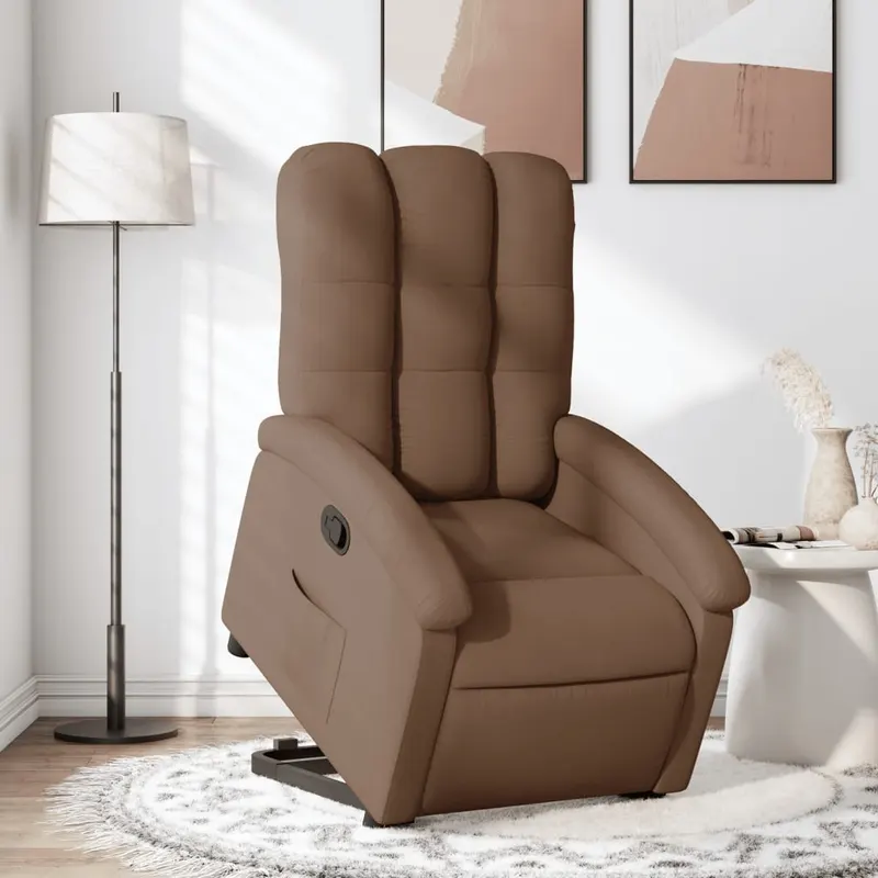 fotoliu rabatabil cu ridicare pe verticala, maro, textil