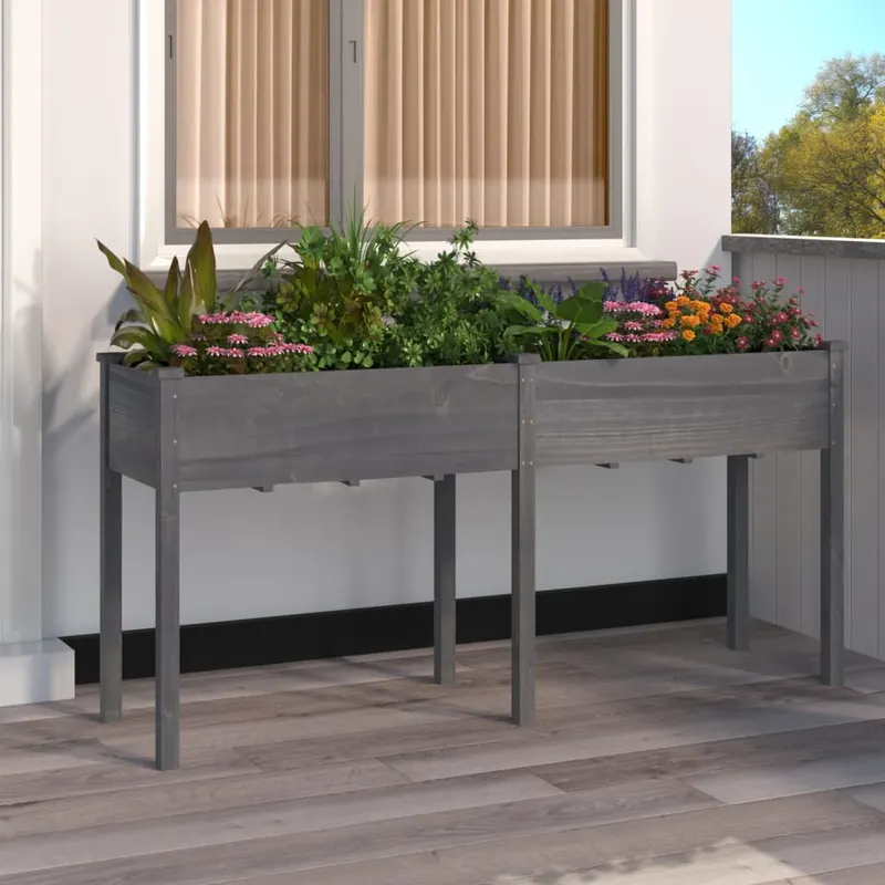 jardiniera cu captuseala, gri, 161x45x76 cm, lemn masiv brad
