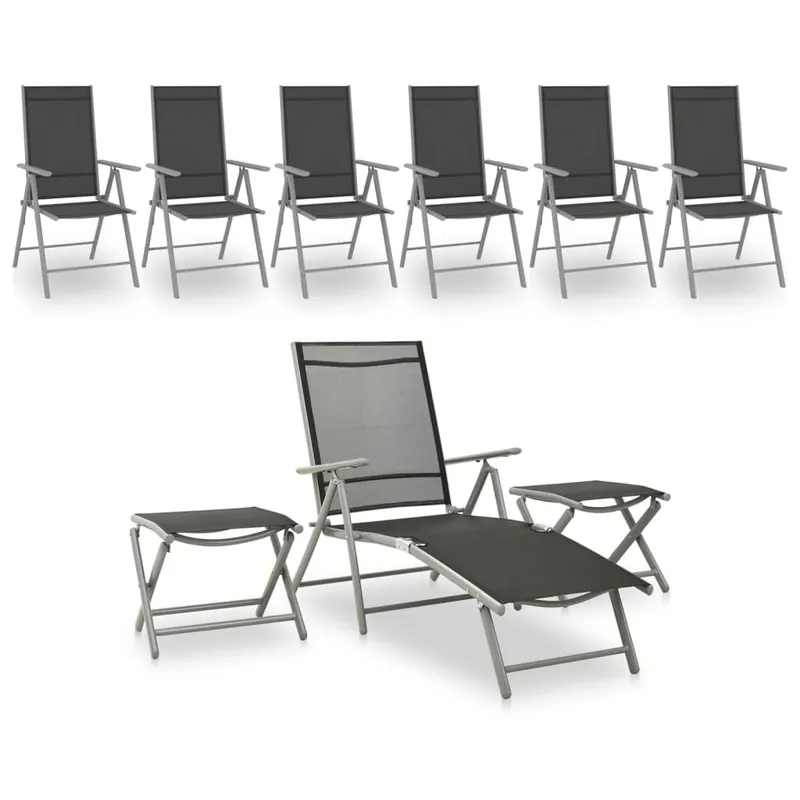 set mobilier de gradina, 9 piese, negru si argintiu