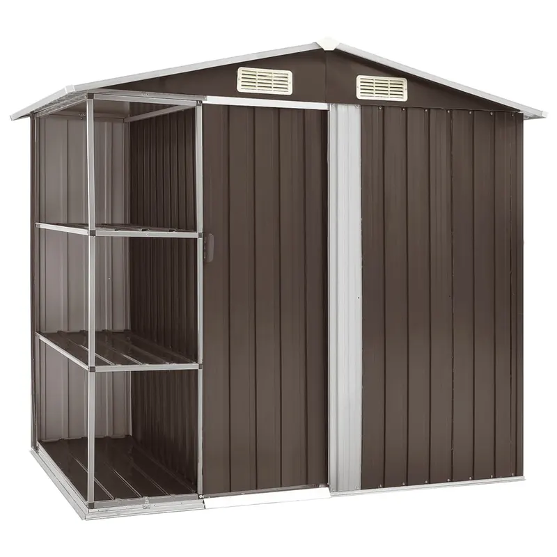 sopron de gradina cu etajera, maro, 205 x 130 x 183 cm, fier