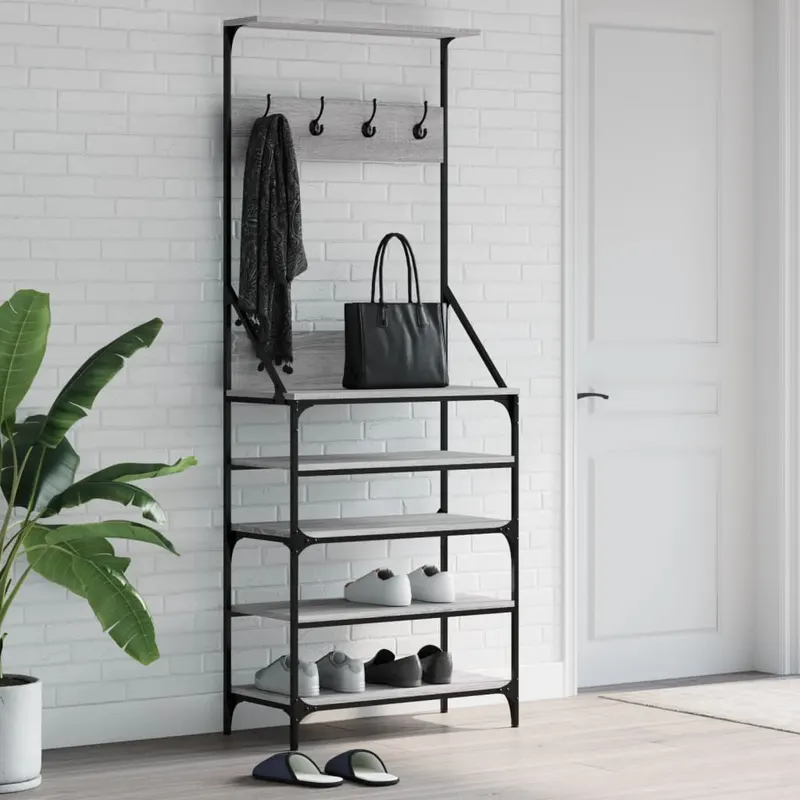 suport de haine cu raft pantofi, sonoma gri, 70x34x184 cm