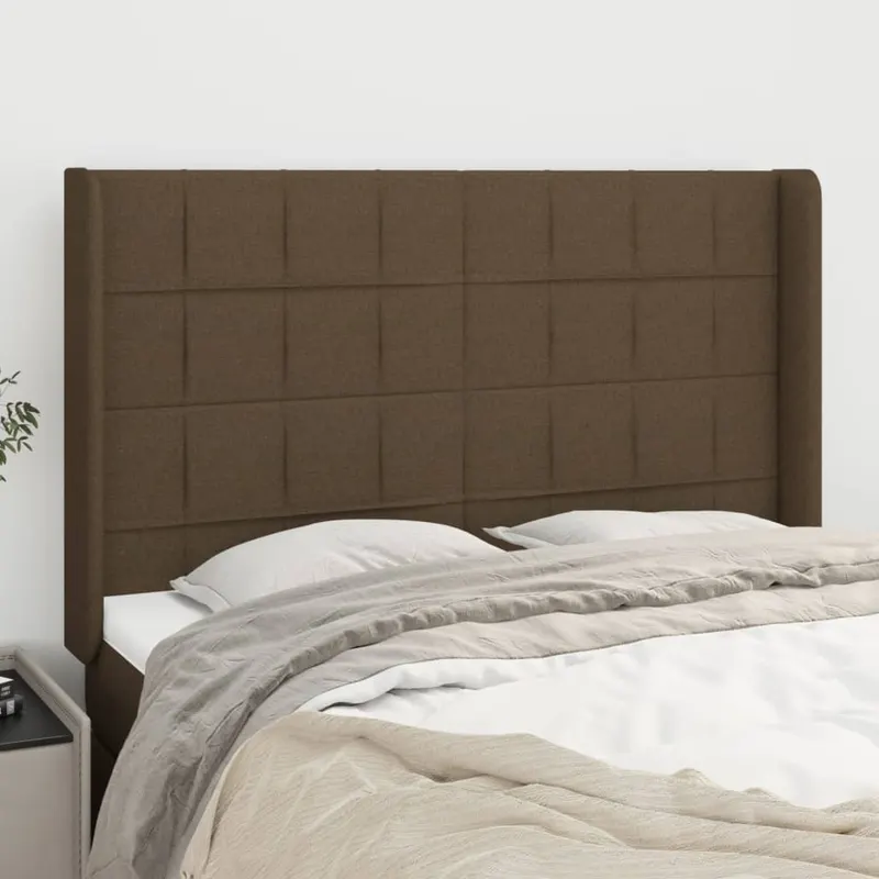 tablie de pat cu aripioare maro inchis 147x16x118/128 cm textil