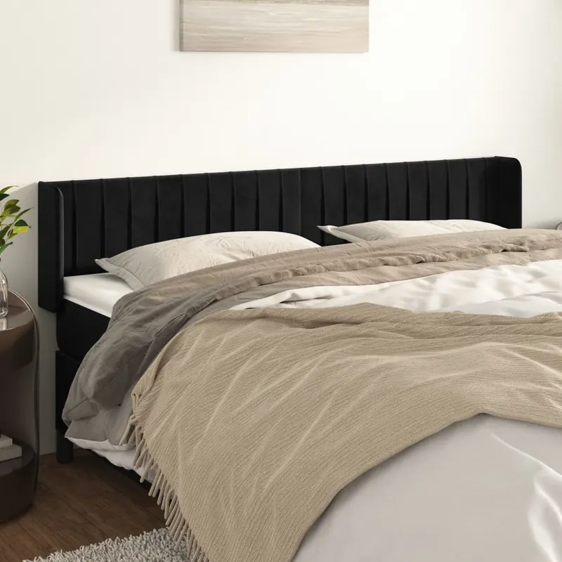 tablie de pat cu aripioare negru 183x16x78/88 cm catifea