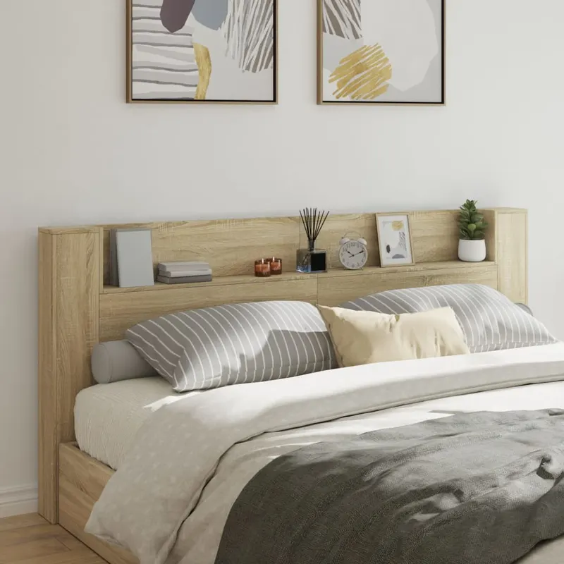 tablie de pat cu dulap si led, stejar sonoma, 220x16,5x103,5 cm