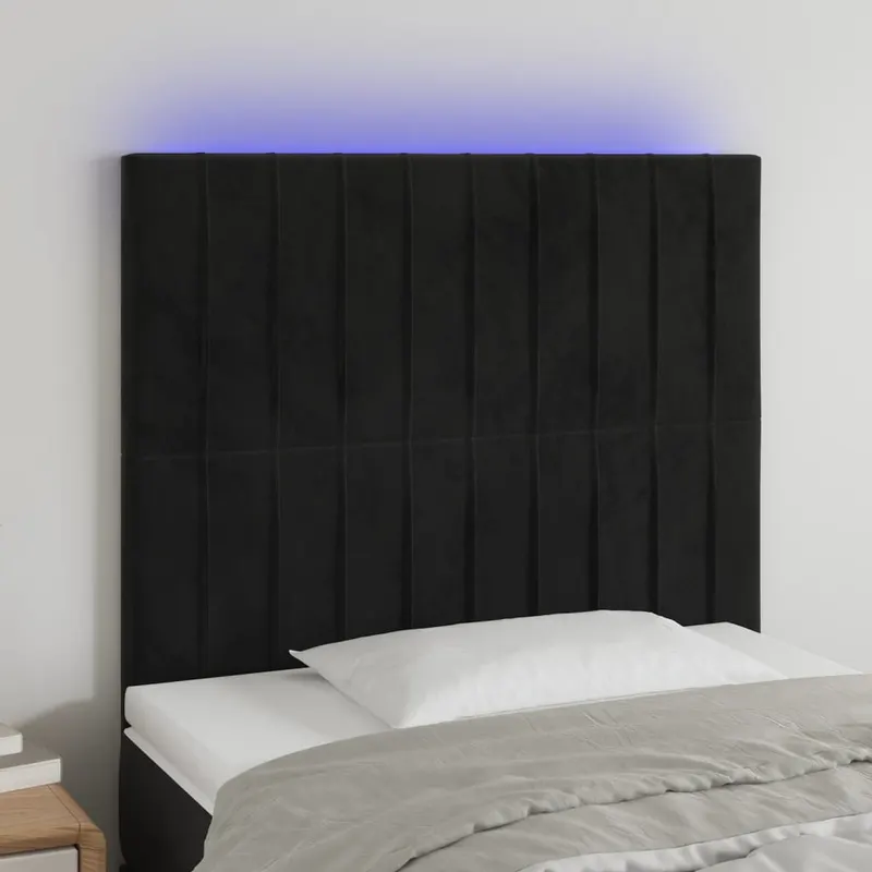 tablie de pat cu led, negru, 100x5x118/128 cm, catifea