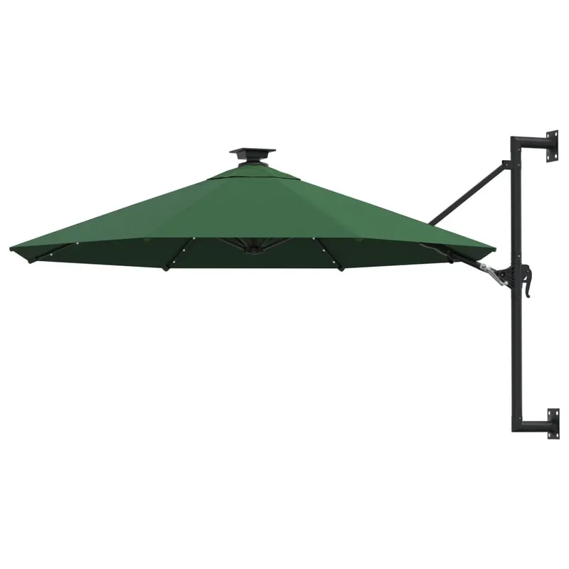 umbrela de soare montata pe perete cu led-uri, verde, 300 cm