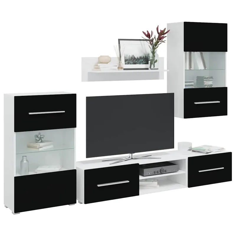 unitati tv de 5 piese cu iluminare led lemn prelucrat negru mat