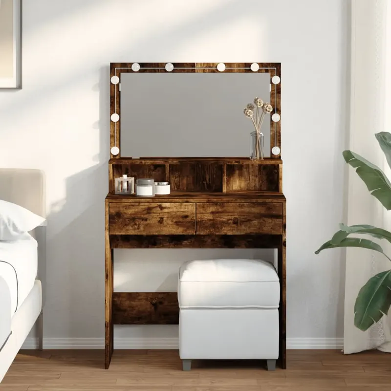Masa de toaleta cu led, stejar fumuriu, 80x41x134,5 cm