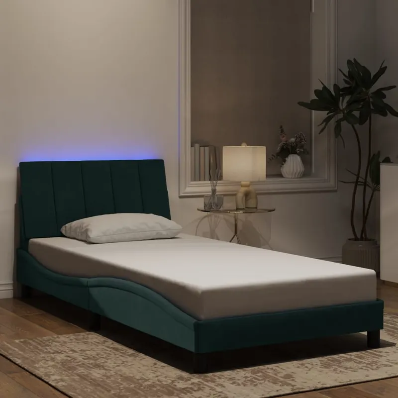 cadru de pat cu lumini led, verde inchis, 100x200 cm, catifea
