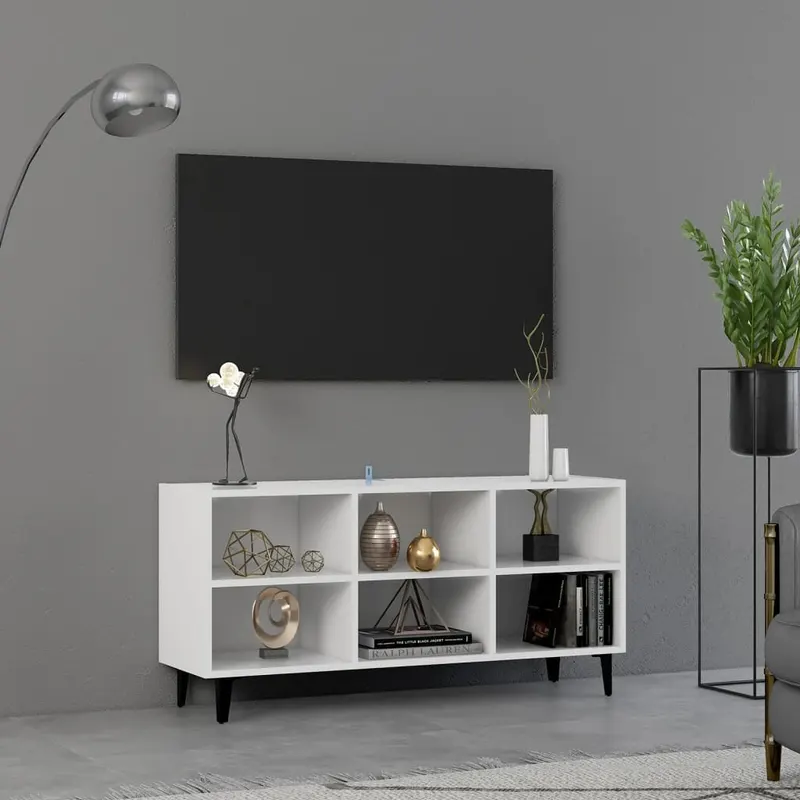 comoda tv cu picioare metalice, alb, 103,5x30x50 cm