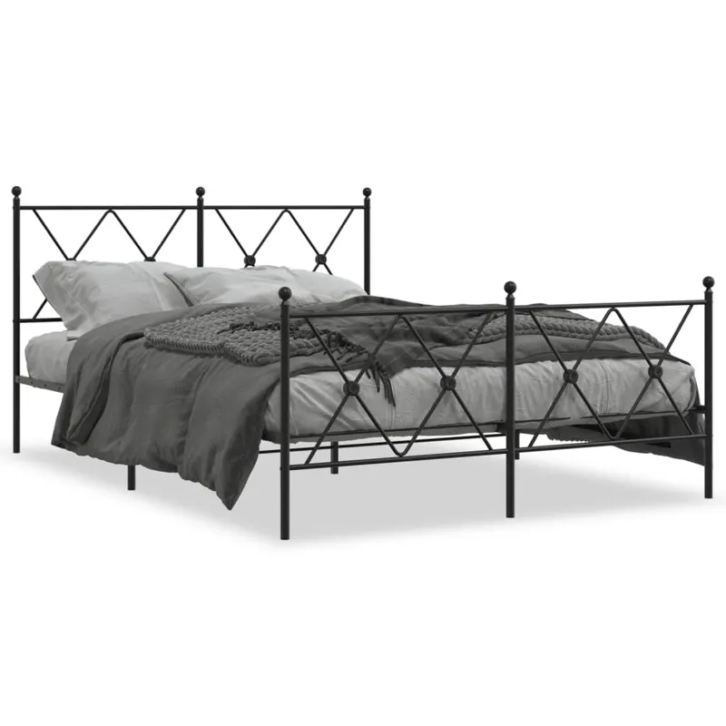 Cadru pat metalic cu tablie de cap/picioare, negru, 140x200 cm