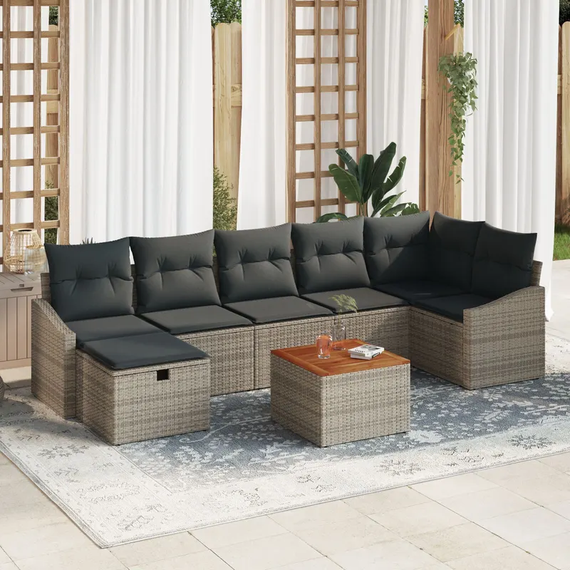 set canapea gradina cu perne gri din ratan