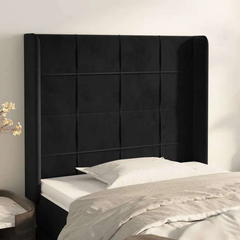 tablie de pat cu aripioare, negru, 83x16x118/128 cm, catifea