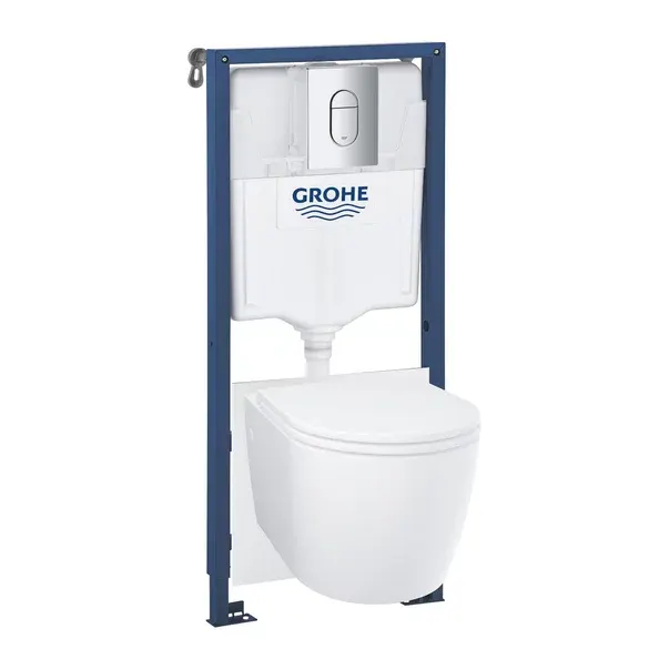 Pachet WC suspendat Grohe 103849SH00, Bau Ceramic, rimless, SoftClose, cadru, clapeta crom, alb