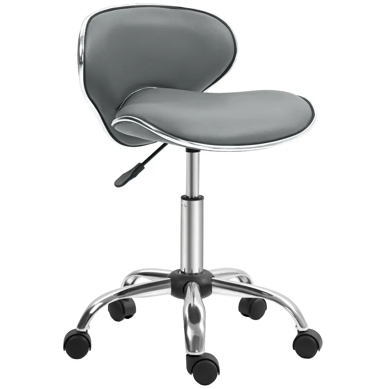 HOMCOM Taburet cu roți, taburet de lucru cu înălțime reglabilă 44-56 cm și spătar, pivotant 360°, gri