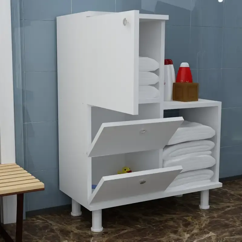Mobilier baie cu 4 spatii depozitare Functional , 67.4 x 87 x 29.5 cm, alb