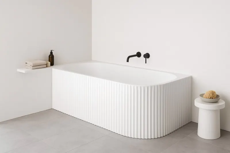 Cada baie freestanding riflata 170x80 cm, alb lucios, cu montare pe perete stanga, Bali SanoTechnik