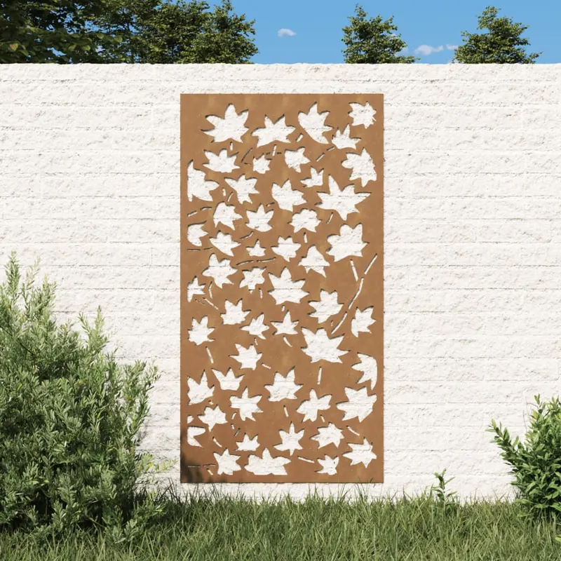 decor de perete 105x55 cm design frunze artar otel corten