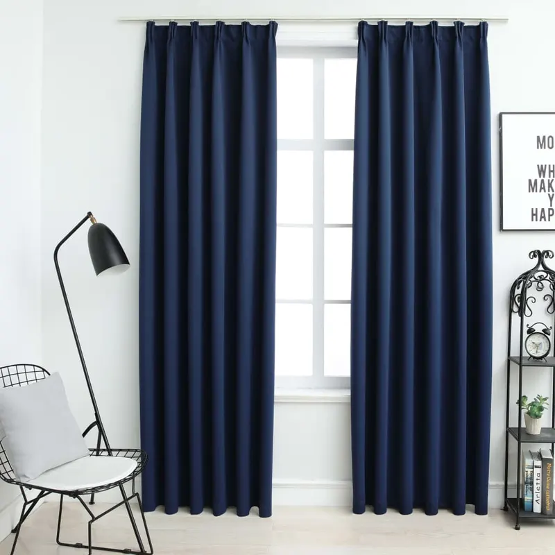 draperii opace cu carlige, 2 buc., albastru, 140 x 175 cm