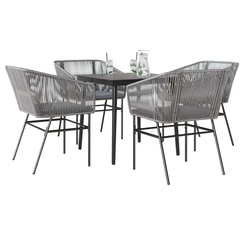 set de sufragerie de gradina 5 piese sticla poliratan gri