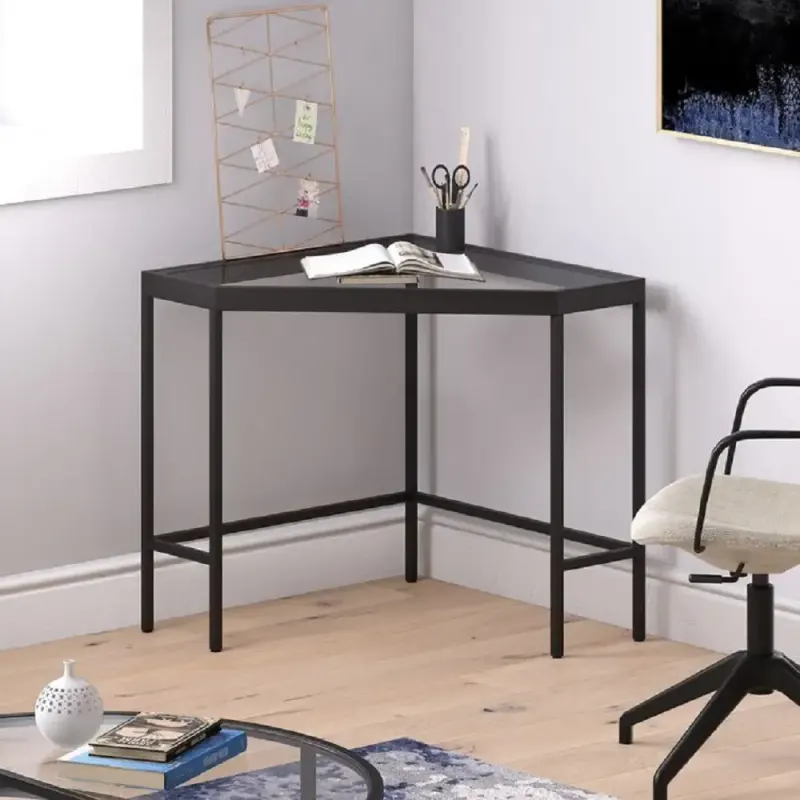 Masa birou colt Corner,sticla, , 100 x 75 x 75 cm, negru