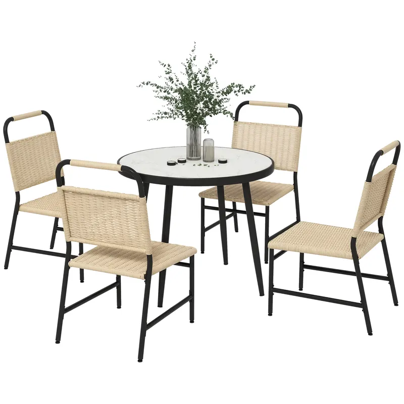 Outsunny Set de dining din 5 piese din ratan pentru terasa, Masa