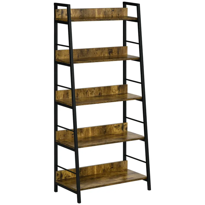 HOMCOM Etajeră bibliotecă Stil Industrial înclinat 5 Nivele 70L x 35l x 150H cm