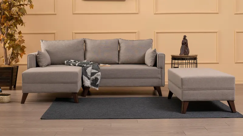 Canapea tip Coltar cu Taburet Bella Corner Sofa Left 2 - Cream
