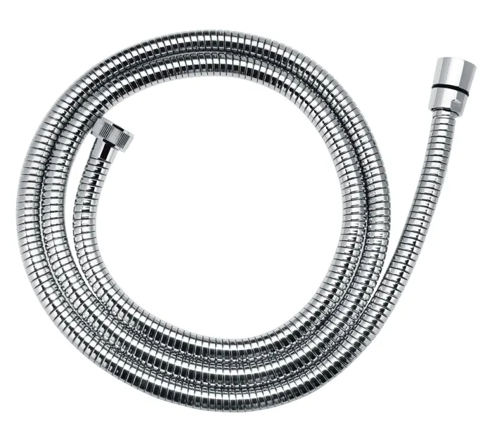 Furtun de dus anti-twist extensibil Inula, 150-200 cm, cu impletitura metalica si capat conic, crom
