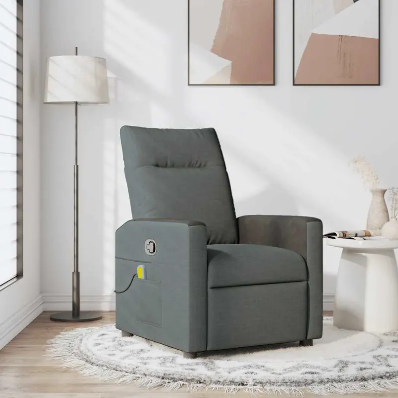 fotoliu de masaj rabatabil, gri inchis, material textil