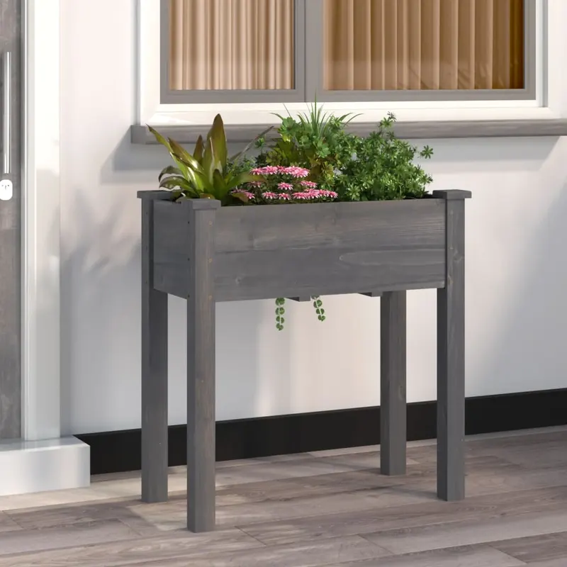 jardiniera cu captuseala, gri, 71x37x76 cm, lemn masiv de brad