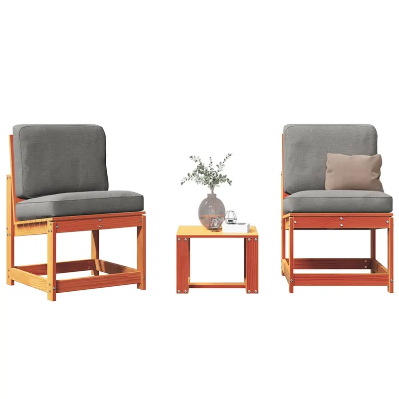 set mobilier gradina, 3 piese, maro ceruit, lemn masiv pin