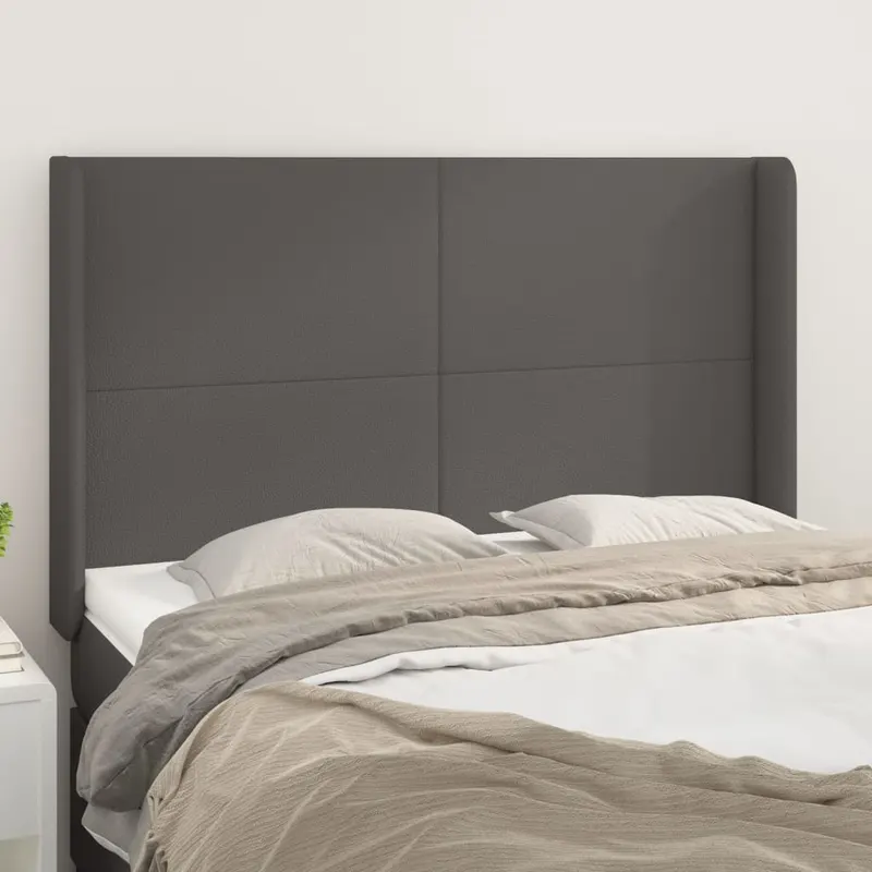 tablie de pat cu aripioare gri 147x16x118/128 cm piele eco