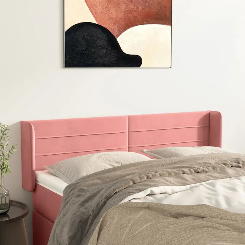 tablie de pat cu aripioare roz 147x16x78/88 cm catifea